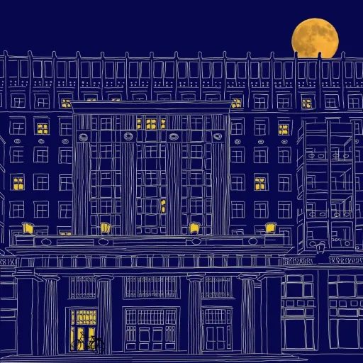 My Loving in the Winter album cover: a line drawing of a Berlin building at night, with a full moon behind the roof.